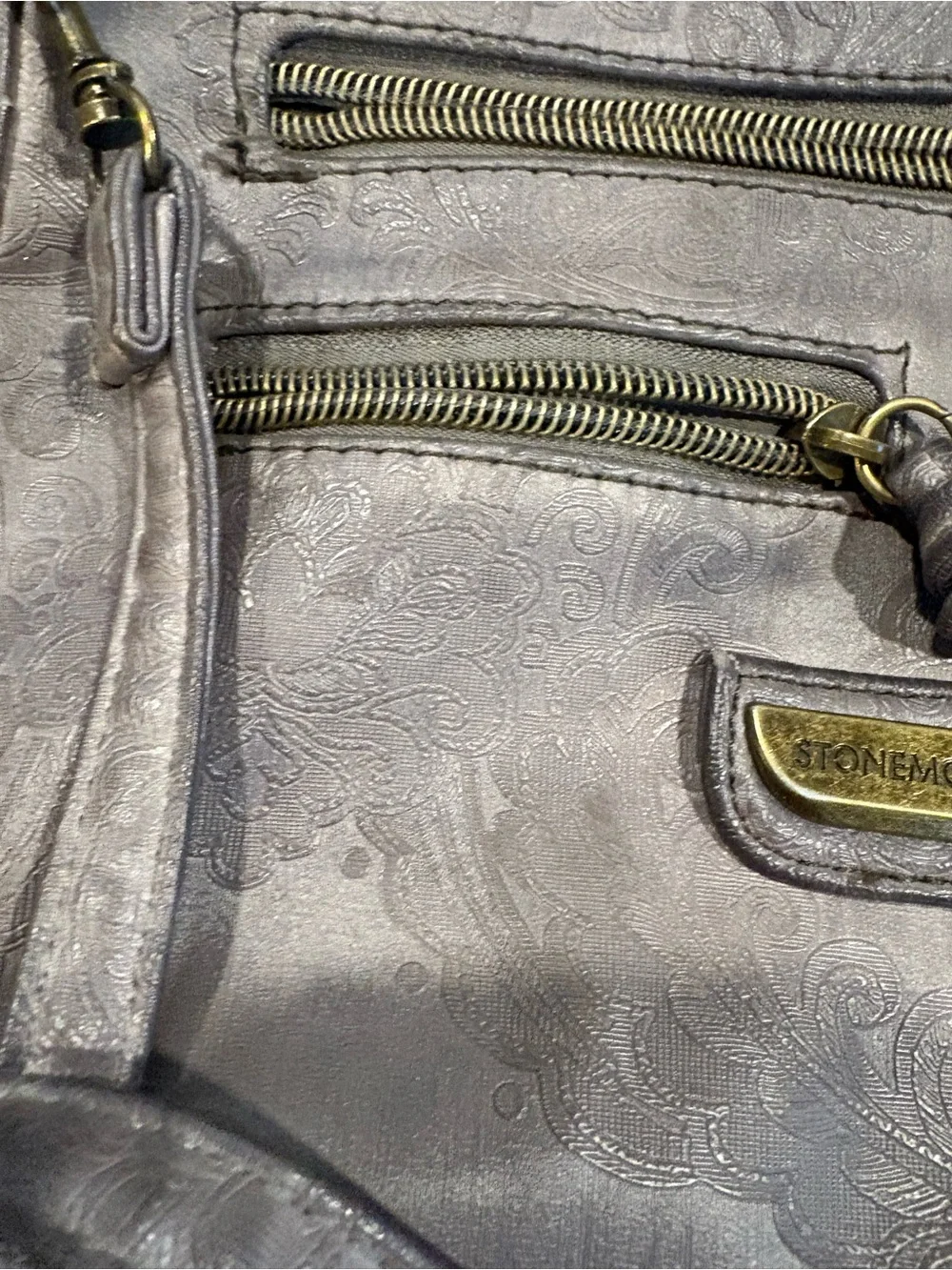 Stone Mountain Accessories Gray Floral-Embossed Crossbody with Tassel Zips